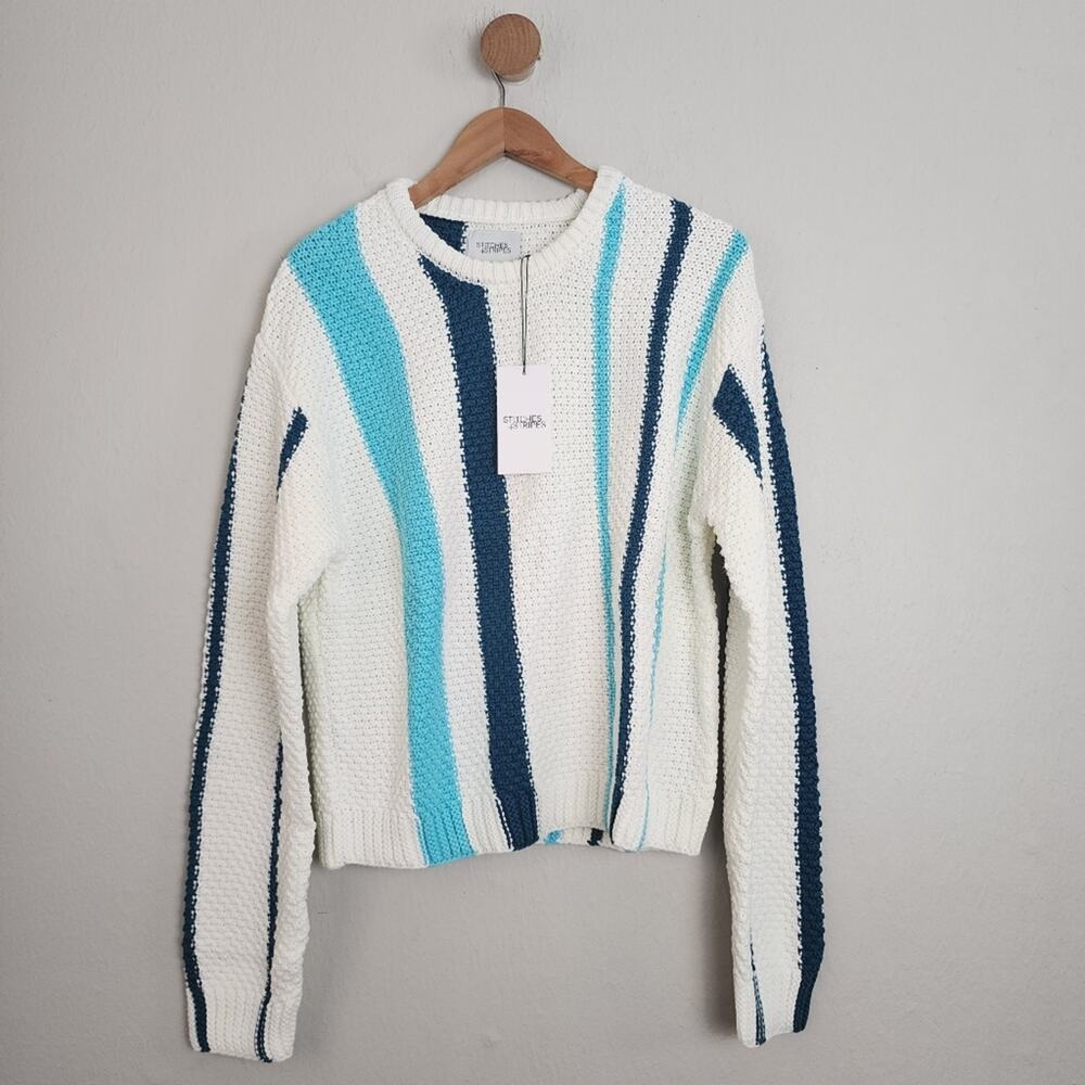 NWT Stitches & Stripes Revolve Blue White Striped Chunky Knit Sweater L